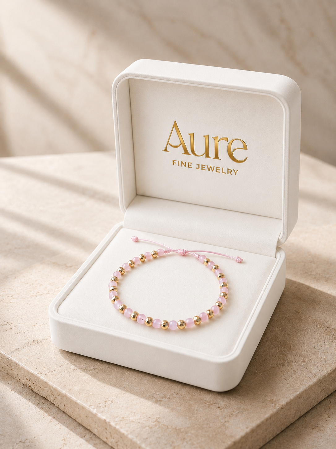 Aure Pink Eye Cat 18K Solid Gold Bracelet