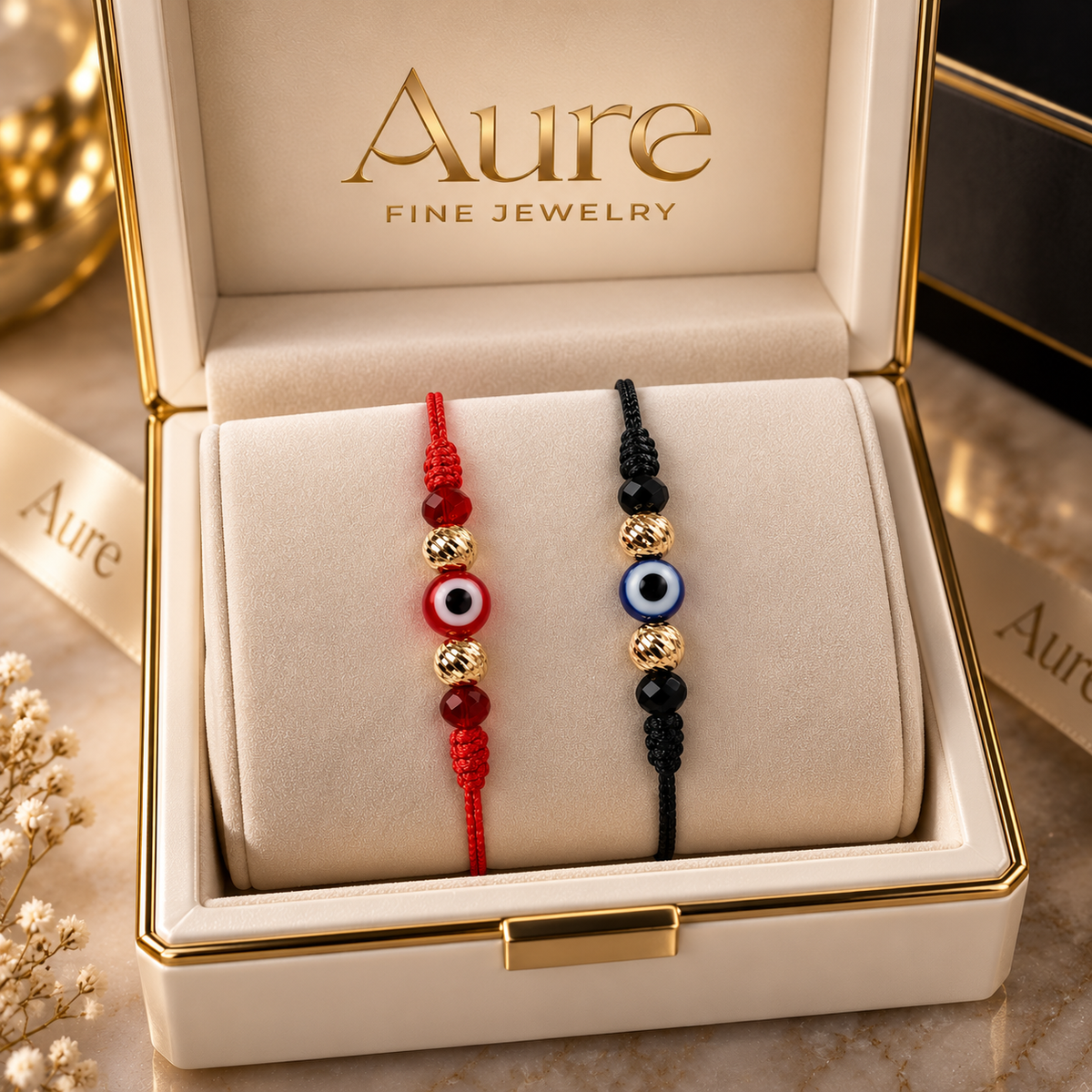 Aure Turkish Eye Duo 18k Solid Gold Bracelet